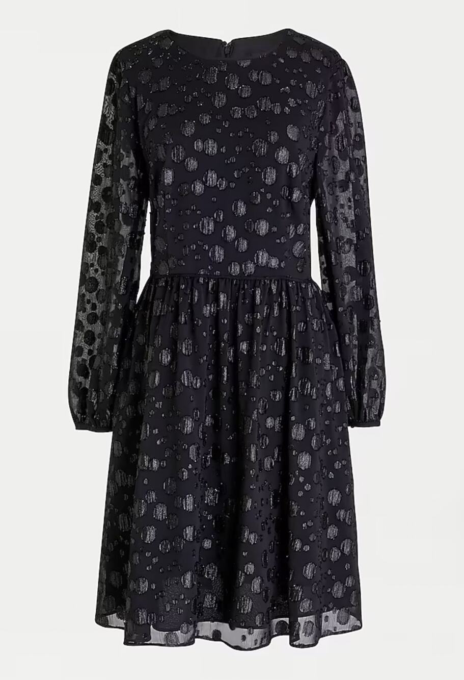 J. Crew Black Metallic Dot Sheer Long Sleeve A-Line Dress Womens 0